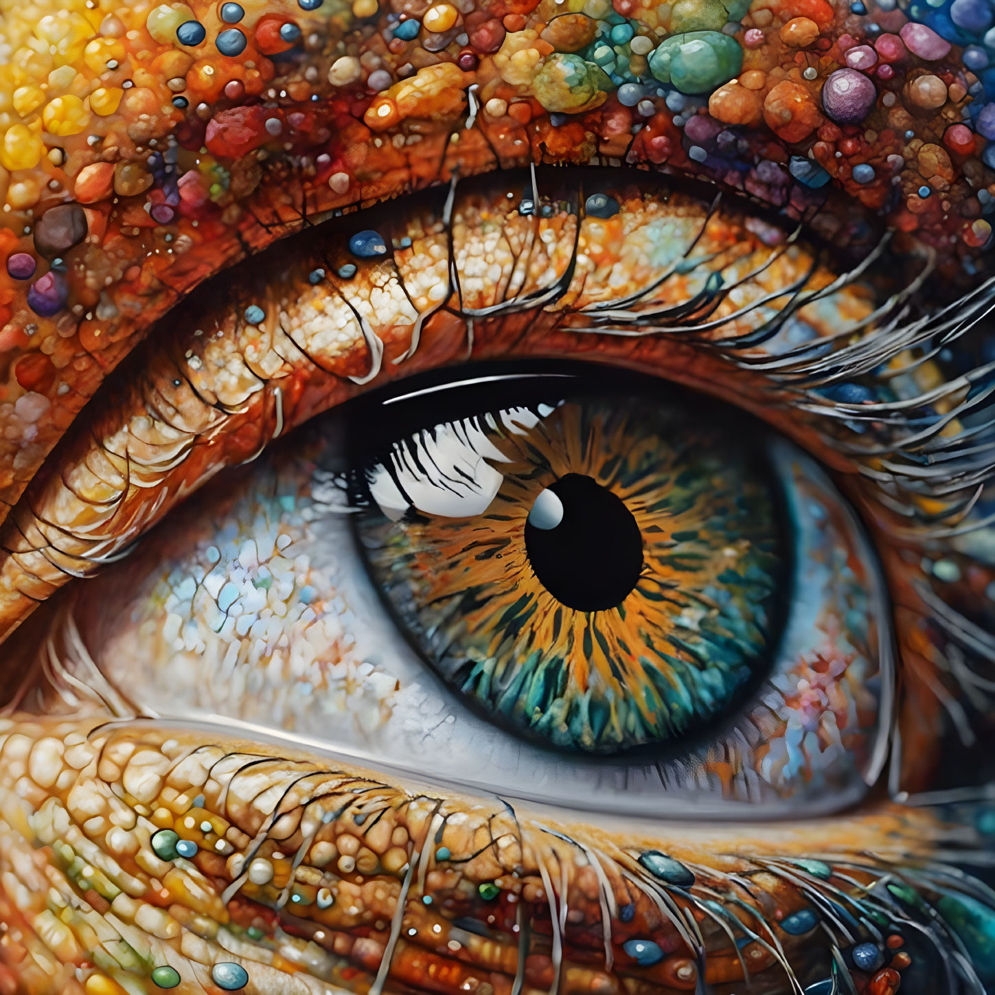 Detailed Close-Up of Colorful Human Eye with Vibrant Iris Patterns