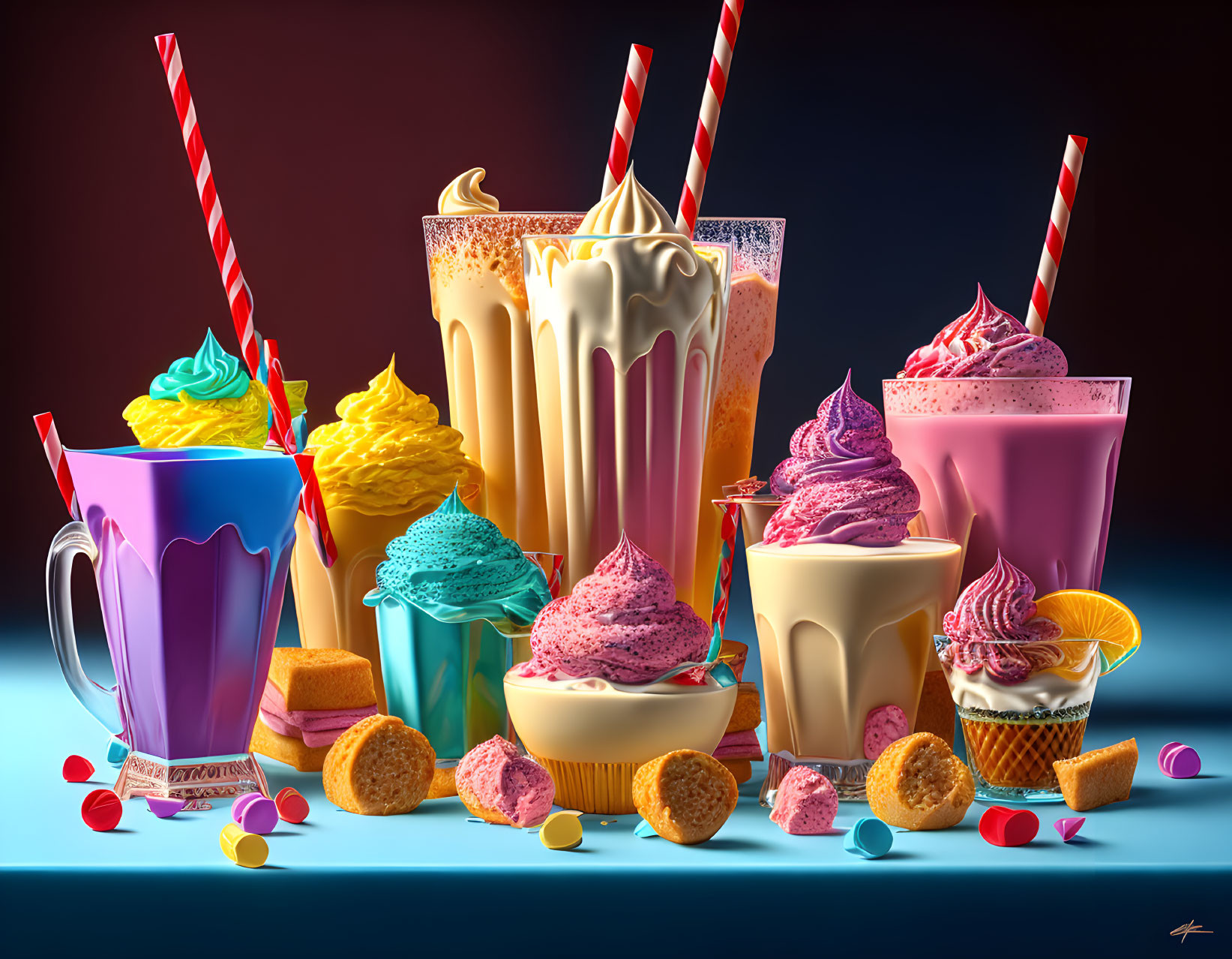 Assorted Desserts: Milkshakes, Ice Creams, Candies & Biscuits