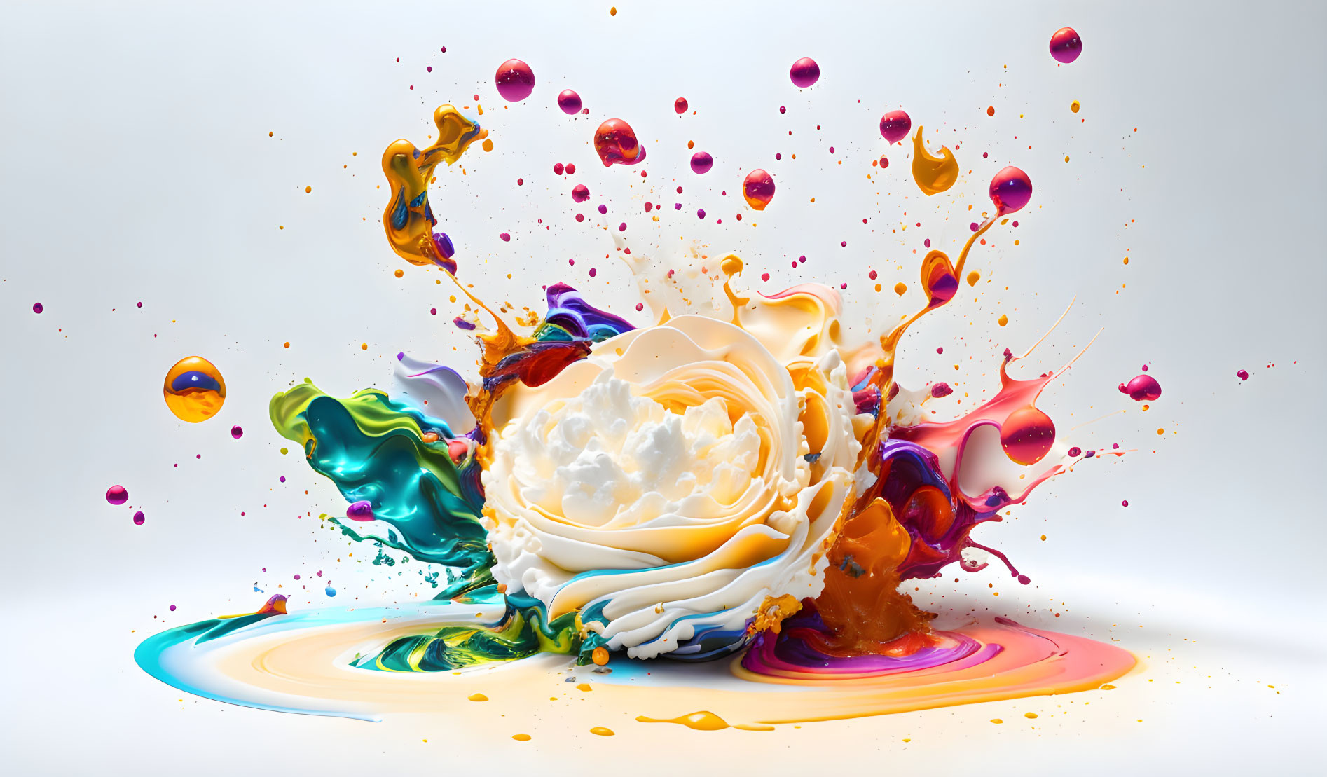 Colorful Swirling Paint Splatters and Droplets in Mid-Air