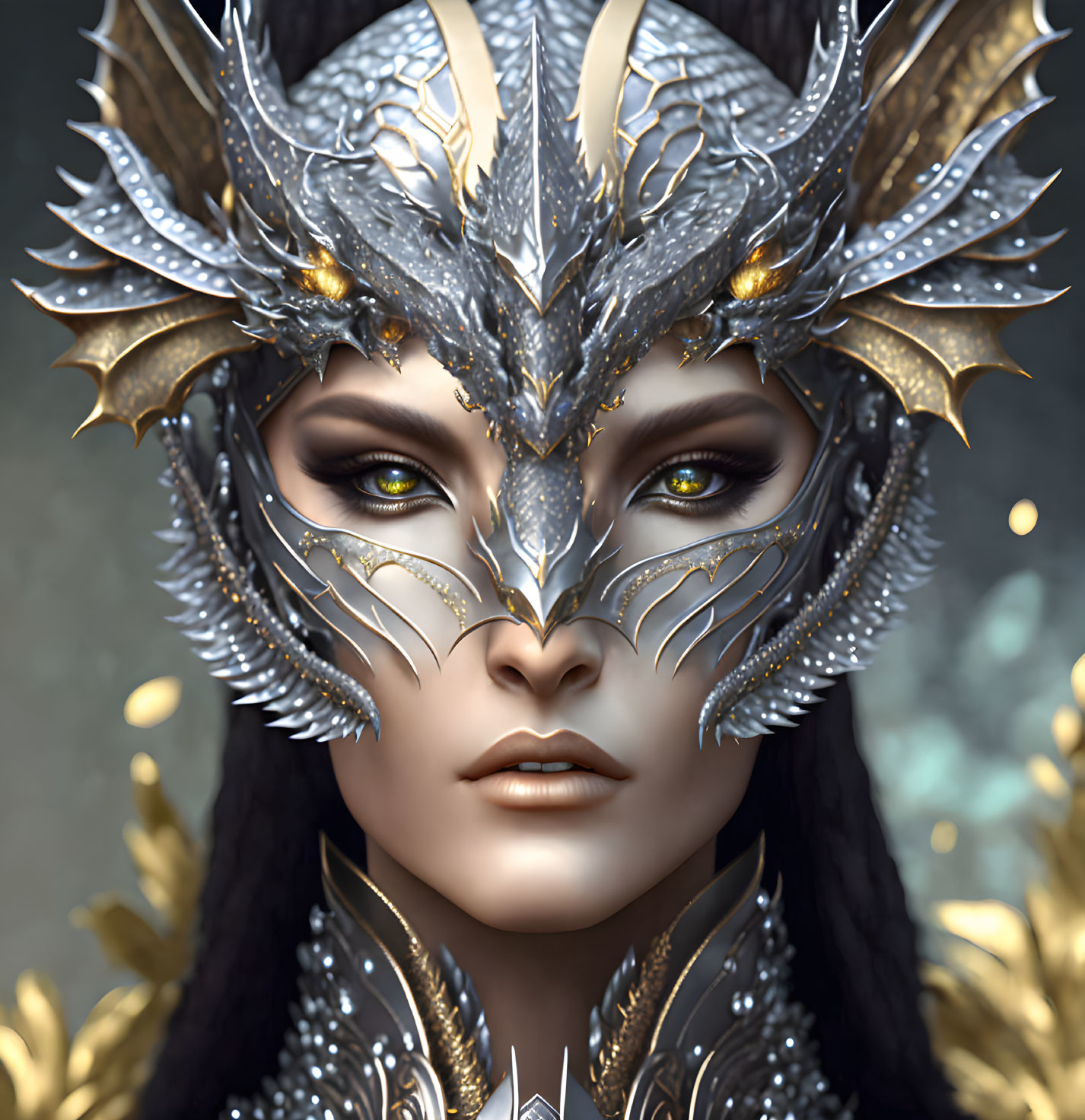 Detailed Portrait of Person in Ornate Silver and Gold Fantasy Mask