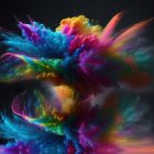 Multicolored ink clouds swirling on dark nebula background