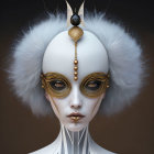 Stylized digital artwork of female figure with golden mask and headpiece