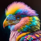 Colorful bird digital artwork with rainbow plumage and golden beak ring