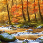 Scenic autumn forest with cascading stream and golden leaves