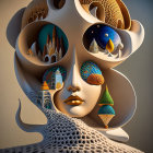 Surreal Digital Art: Face with Landscapes & Architecture Elements