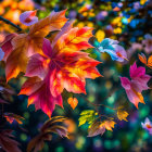 Colorful Autumn Leaves in Red, Orange, and Purple with Soft Blurred Background
