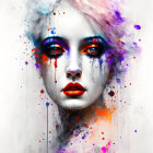 Colorful digital artwork of a woman with blue eyes and red lips