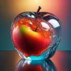 Colorful apple in water splash on gradient background