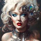 Illustration of woman with platinum blonde hair and cybernetic eye-piece