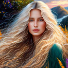 Blonde Woman Portrait in Autumnal Landscape