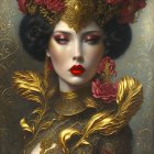 Elaborate digital portrait of a woman with gold headpiece