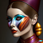 Colorful Makeup and Gold Peacock Headpiece Portrait