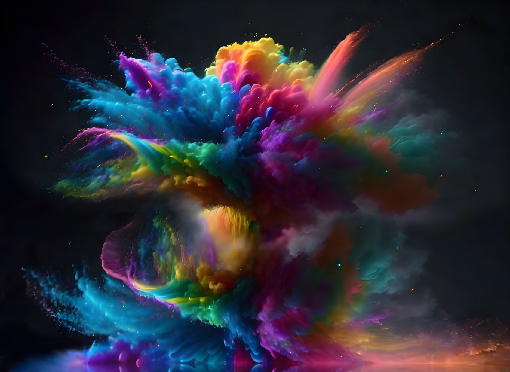 Multicolored ink clouds swirling on dark nebula background