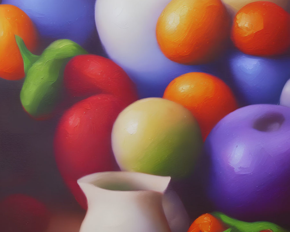 Vivid Fruit Still Life with White Pitcher and Soft Lighting