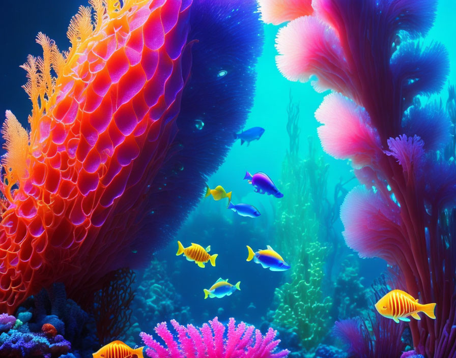 Colorful Coral Formations with Small Bright Fish