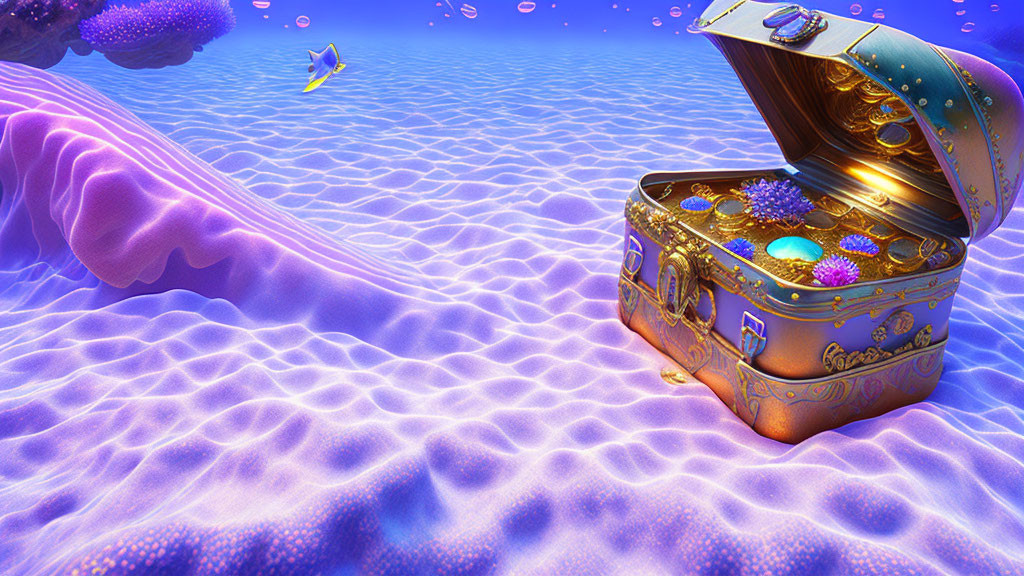 Ornate treasure chest in surreal underwater scene