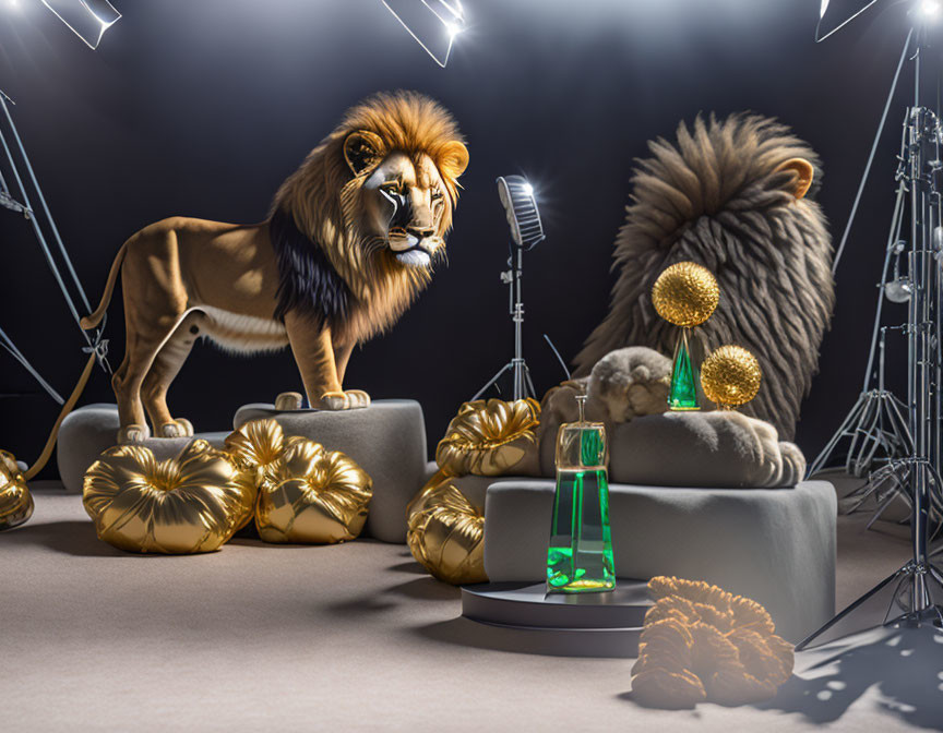 Majestic lion in luxurious photoshoot set