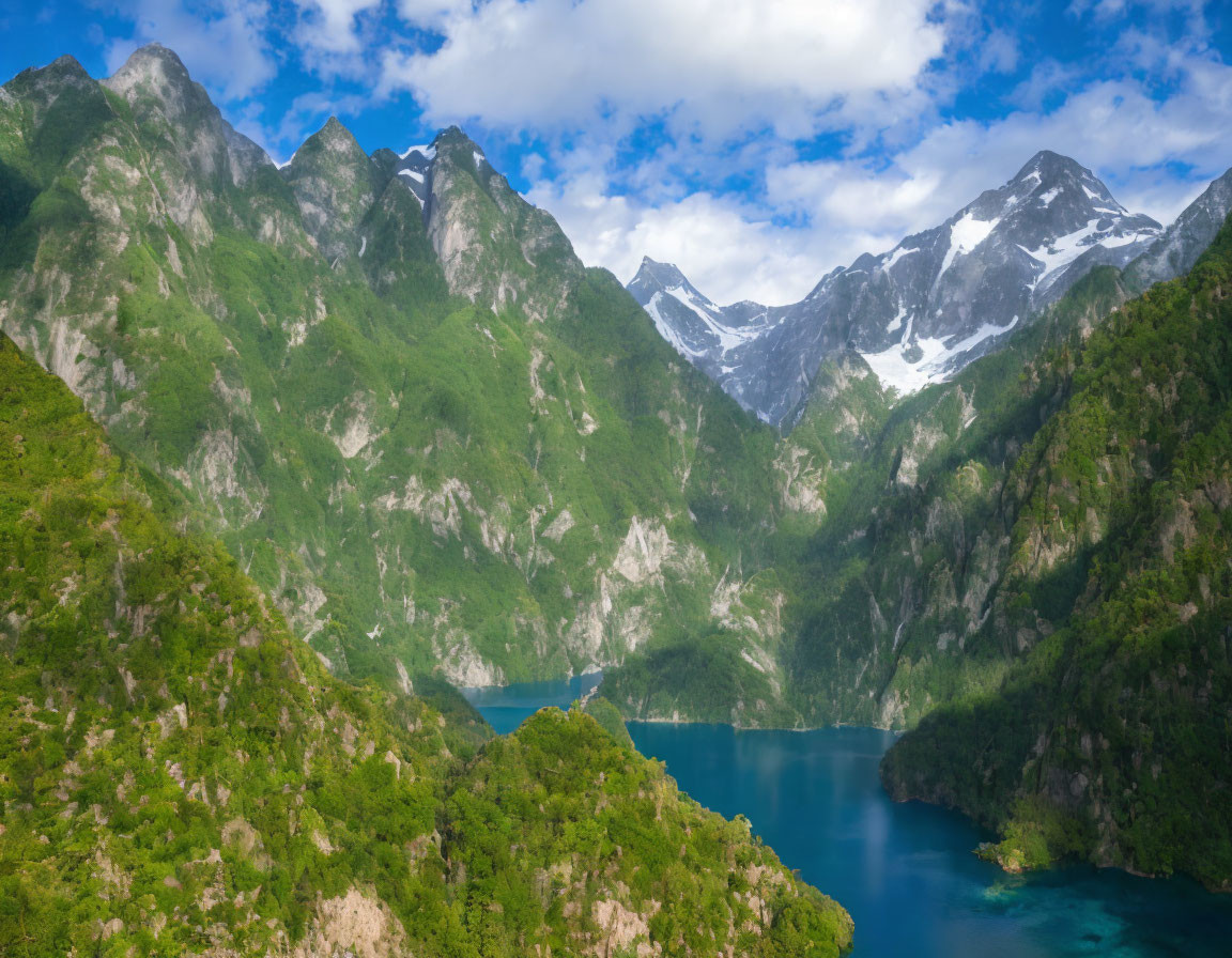 Turquoise Lake Surrounded by Snow-Capped Mountains