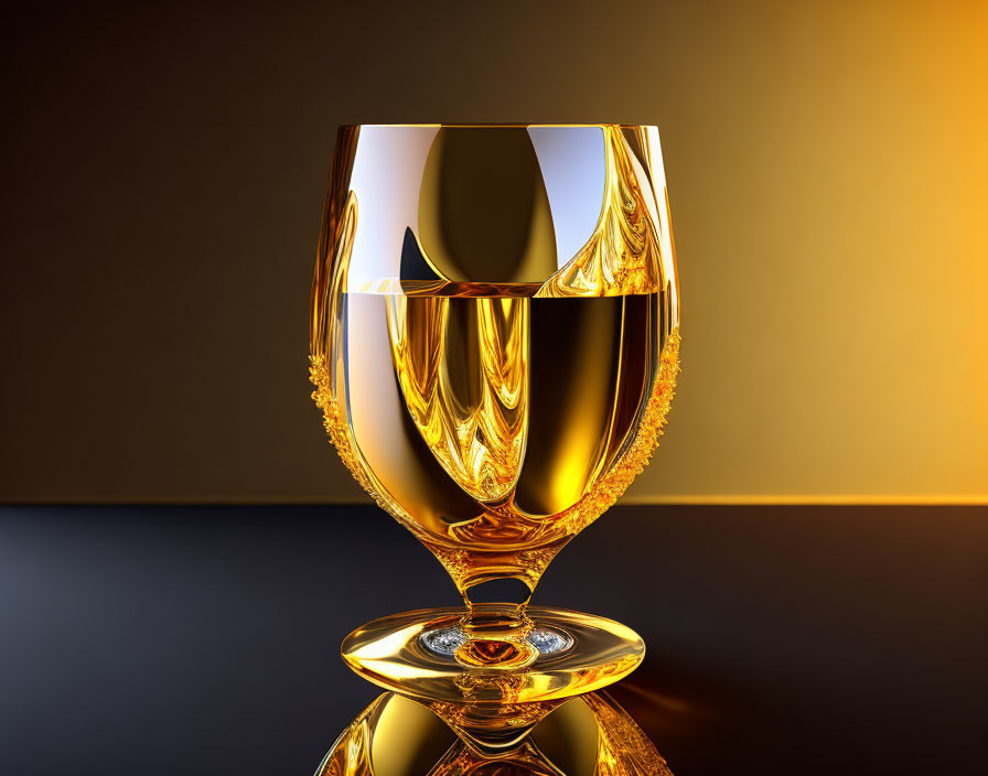 White Wine Glass on Reflective Surface with Warm Orange Background