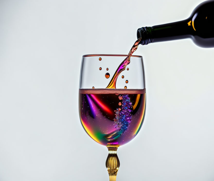 Pouring Red Wine Creates Splash with Cosmic Swirl Pattern