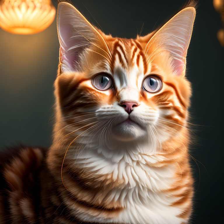 Striking Blue-Eyed Orange Tabby Cat under Warm Lighting