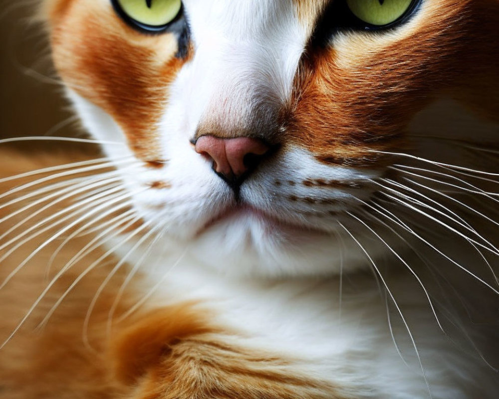 Orange and White Cat with Green Eyes and Whiskers