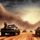 Vehicle chase through dusty desert with raccoon-like companion