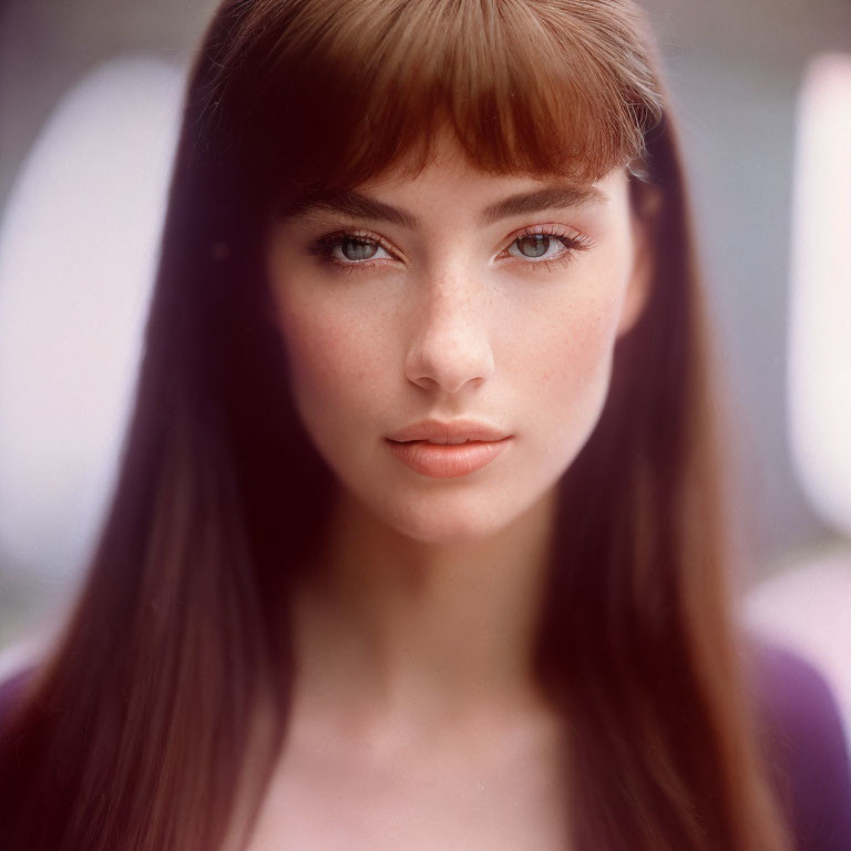 Young woman portrait with long brown hair, fair skin, and blue eyes.