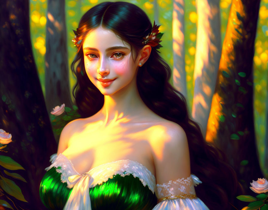 Fantasy character portrait in enchanted forest with elfin ears.