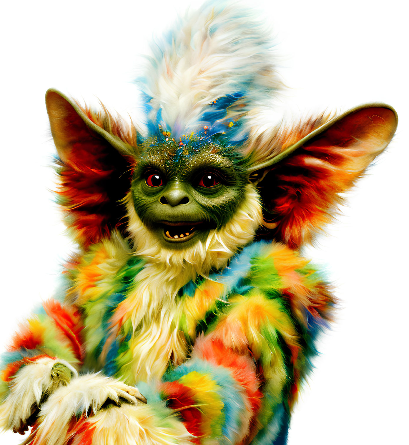 Colorful Fantastical Creature with Large Ears and Rainbow Fur