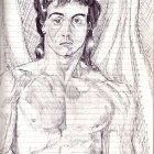 Pencil Sketch of a Muscular Angelic Figure with Wings