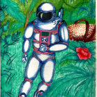 Astronaut in White Suit Explores Vibrant Jungle Scene