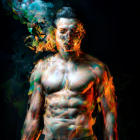 Fiery smoke engulfed figure on dark background