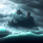 Stormy Seascape with Gothic Castle on Rocky Outcrops