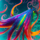 Colorful Galaxy Texture Octopus Swimming Among Underwater Tendrils