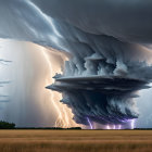 Intense Supercell Thunderstorm with Lightning Strikes and Dark Clouds