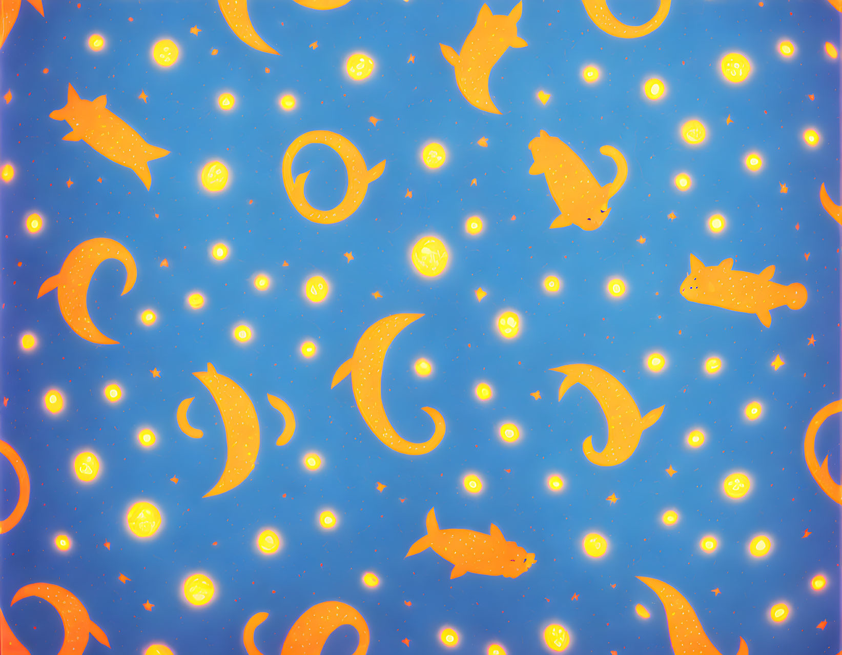 Celestial Motif Pattern on Blue Background