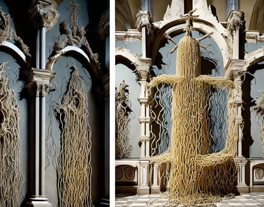 Detailed Tree-Like Sculpture in Classic Architectural Interior