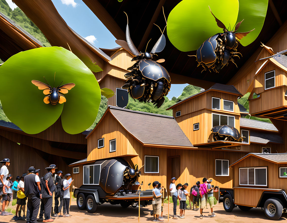 Surreal Outdoor Exhibit with Oversized Insect Models