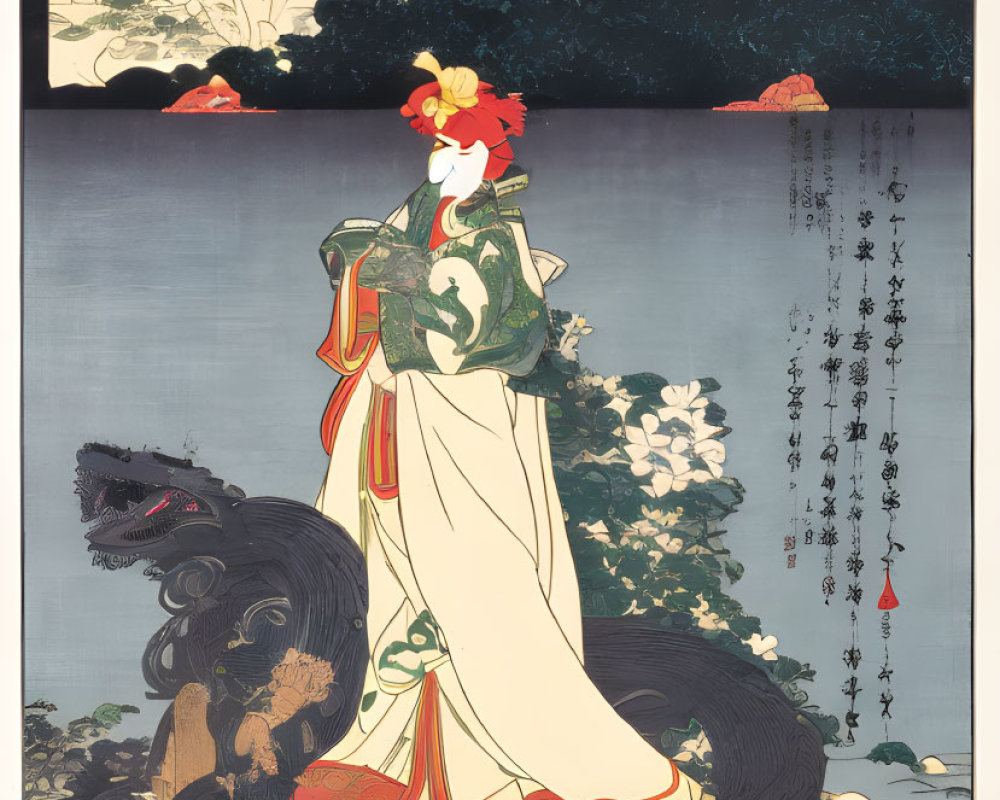 Japanese Ukiyo-e Art: Woman in Kimono by Water