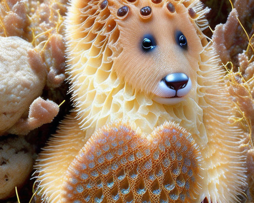 Digital coral-textured hedgehog with bright eyes and whimsical expression