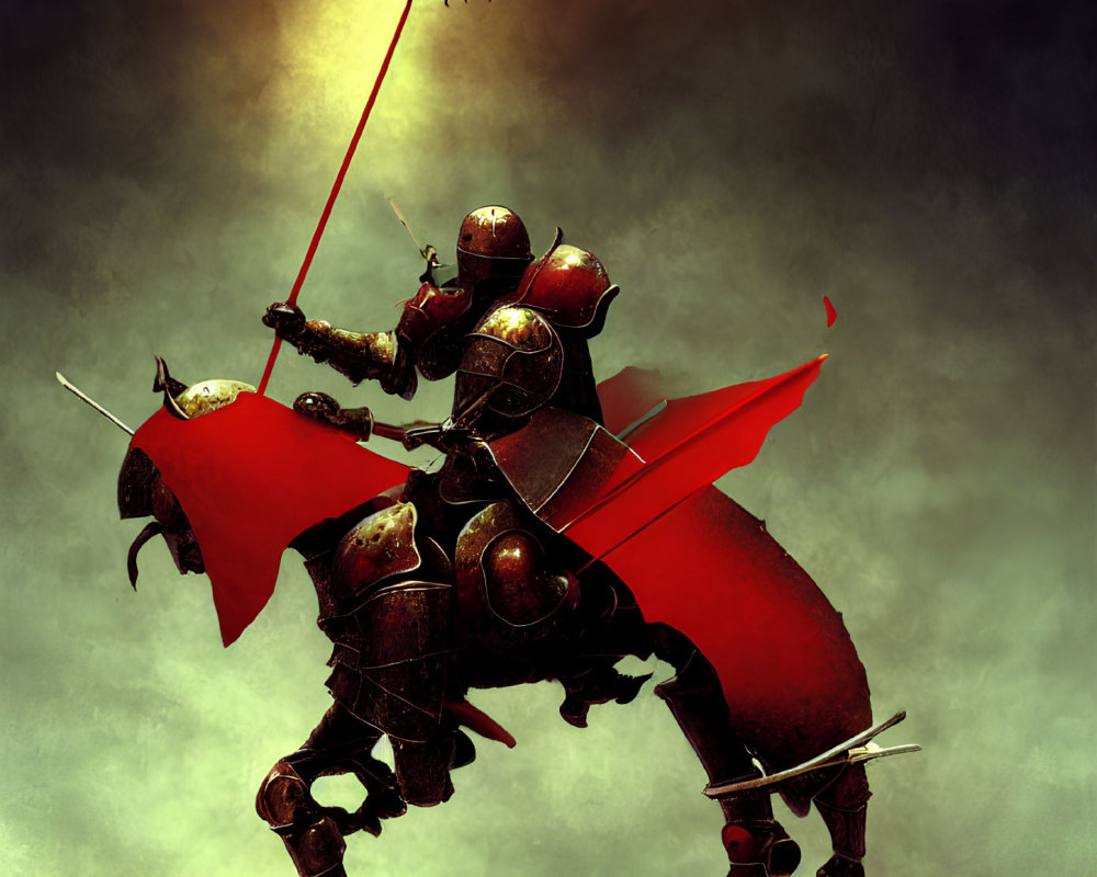 Dark-armored knight battles giant beetle under yellow sky