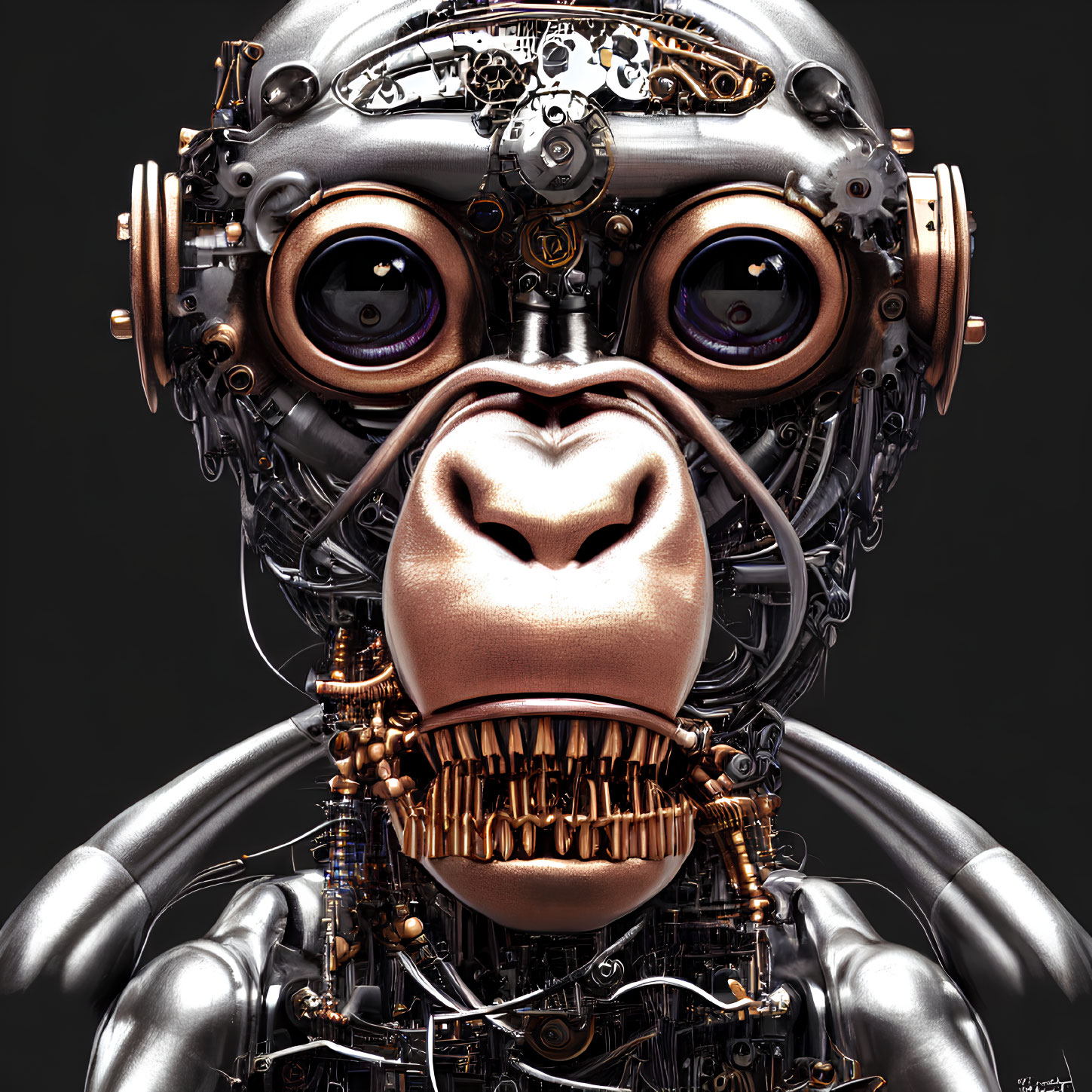 Hyper-realistic robotic humanoid figure on dark background