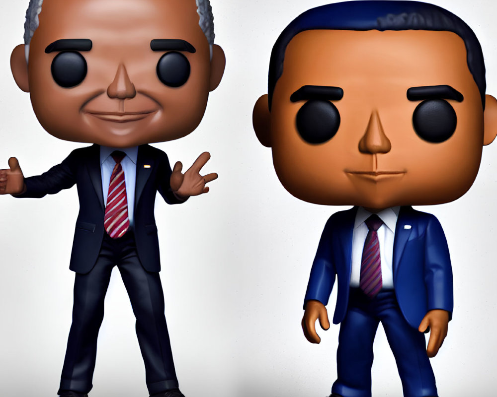 Stylized vinyl figurines in suits and ties with oversized heads and small bodies