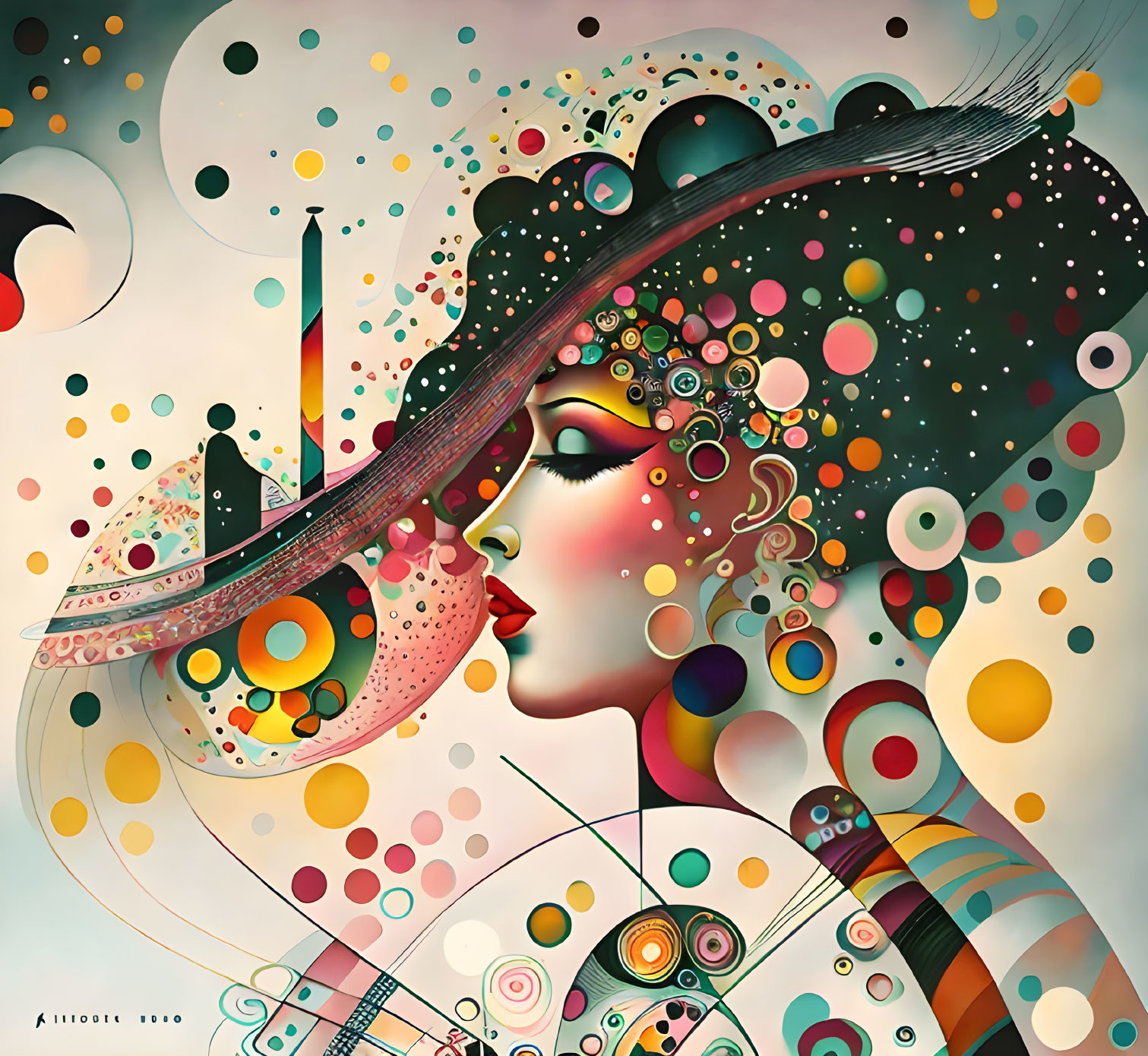 Colorful Abstract Patterns Surrounding Woman in Artistic Portrait