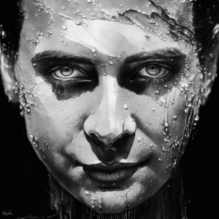 Portrait of person with water droplets for a glistening effect