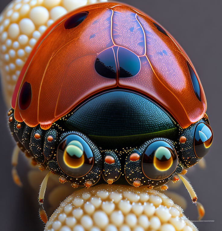 Vividly colored digitally-rendered ladybug with intricate patterns