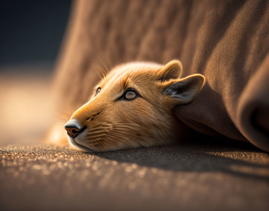 Golden dog resting with blanket in soft focus background