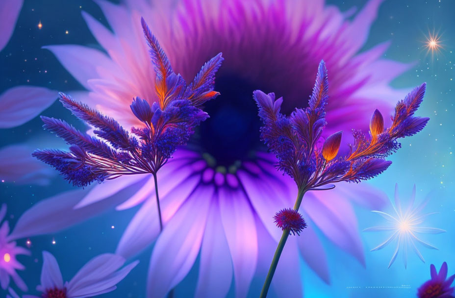 Luminescent flowers and foliage in dreamlike digital art