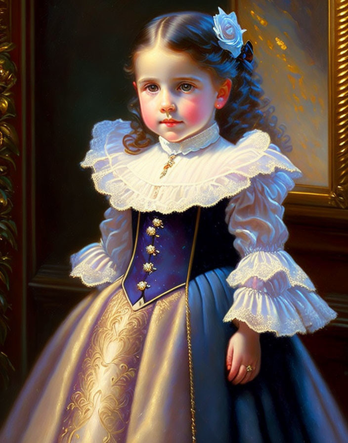 Young girl portrait in Victorian-era dress with expressive eyes